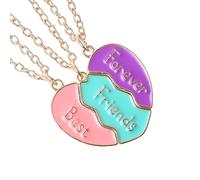 COMNICO Women's BFF Necklace, 3-Piece Heart Broken Stitching Magnetic Pendant, Zinc Alloy, Green, Pink, Purple, Modern Style, Best Friend Forever Gift