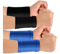 COMNICO Wrist Compression Sleeve, 2 Pairs Spandex Soft Elastic Wrist Brace Hand Band Sport Support Wraps Arthritis Pain Relief for Men Women Work Gym Typing Golf Volleyball (Black + Blue)