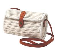 como sato Rattan Bag Wallet Brown with Long Leather Strap Braided Women's Basket Bag Shoulder Bag Straw Bag Crossbody Bag 21 cm, White, 21cm