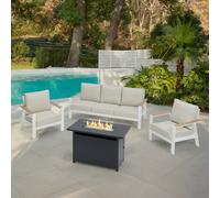 Como White Aluminium Garden Conversation Set, With Fire Pit Table Home Detail Ivory One Size