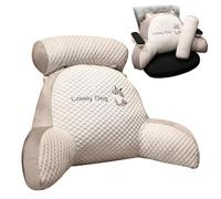 COMOCE Lovely Toast Cushion, Removable Fluffy Headrest Back Cushion with Armrest for Sofa/Bed/Car/Office Chair/Chair, Ideal for Reading and Watching TV,Grau-Groß