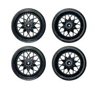 COMODO 4pcs 1:16-1:18 Scale RC Tires with Wheel Rims and Hubs, 55mm Rubber Off-Road Tires Compatible with D12 RC Cars, 12mm Hex Axle(Black)