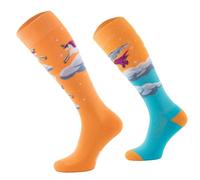 Comodo Equestrian Socks - Orange Unicorn Design - One Mis-Matched Pair - Horse Riding - Children's Knee High Socks - UK 2.5-5