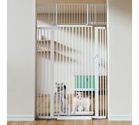 COMOMY 71" Extra Tall Pet Gate, 29.5-40.6" Extra Wide with Adjustable Cat Door, Pressure Mounted Easy Walk Through Gate for Stairs, Doorways, Kitchen (White)