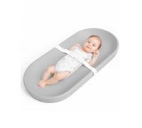 COMOMY Baby Changing Mat Waterproof, Anti Roll Nappy Changing Pad with Safety Strap, Easy to Wipe Clean, 72.5 x 36 cm, for Dresser & Table, Light Grey