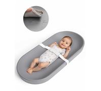 COMOMY Baby Changing Mat Waterproof, Anti Roll Nappy Changing Pad with Safety Strap, Easy to Wipe Clean, 72.5 x 36 cm, for Dresser & Table, Grey