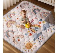 COMOMY Baby Play Mats for Floor, 127x127 cm Quilted Soft Padded Playmat for Playpen, Anti-Slip Crawling Mat, Foldable Washable Activity Mat for Toddlers and Kids, Rainbow