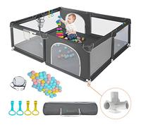 COMOMY Playpens for Babies and Toddlers, 160 x 160 cm Baby Playard Extra Large, Safe and Non-Slip Baby Fence, Full Mesh Design, Indoor & Outdoor Kids Activity Center, Baby Play Pens (Dark Grey)