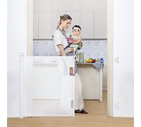 COMOMY Retractable Baby Gate for Stairs, 0-140cm Mesh Dog Gate for House Doorways Hallways, 84cm Tall Extra Wide Child Safety Gate for Kids Pets, Indoor and Outdoor (White)