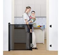 COMOMY Retractable Baby Gate for Stairs, 0-180cm Mesh Dog Gate for House Doorways Hallways, 84cm Tall Extra Wide Child Safety Gate for Kids Pets, Indoor and Outdoor (Black)