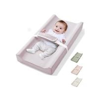 COMOMY Vegan Leather Baby Changing Mat with Waterproof and Soft PU Cover, Anti-Roll and Anti-Slip Wedge Changing Pad with Safety Straps, Portable Nappy Change Mat, for Dresser and Table, Purple