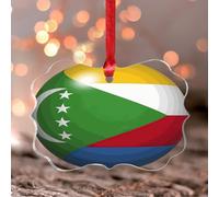 Comoros Stained Glass Window Hangings National Flag Nautical Gifts Round Ornament Keepsake Global World Flag Travel Trip Acrylic Christmas Bauble Handmade Birthday Gifts for Women Parents Aunt Sister