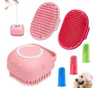 Comotech 6PCS Dog Bath Brush & Dog Toothbrush | Adjustable Handle Shampoo Brush & Scrubber for Short & Long Haired Dogs & Cats | Effectively Solve Odor & Stain Removal Problems (Pink Red Pink)