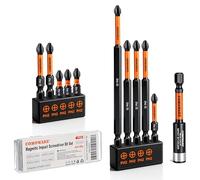 COMOWARE 11pcs Phillips Impact Screwdriver Drill Bits #2, S2 Steel 1/4" Hex Bit Set, Anti Slip Screwdriver Bits, 1-6" Length, CNC Tip Magnetic Drill Bit Magnetic Bit Holder for Power Drill