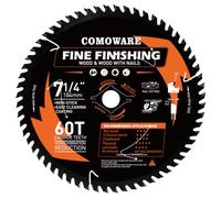 COMOWARE Circular Saw Blade 7 1/4 inch - 60 Tooth ATB, Premium Tip, Anti-Vibration with 5/8 inch Arbor Light Contractor and DIY General Purpose for Wood, Laminate, Veneered Plywood & Hardwoods