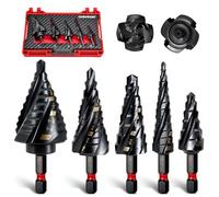 COMOWARE M35 Cobalt Step Drill Bit Set, 1/8"~1-3/8" 5PCS Four Spiral Flute Step Drill Bits for Metal, AlTIN Coated Step Bit with 1/4" Hex Shank for Metal, Stainless Steel, Aluminum, Wood, Plastic