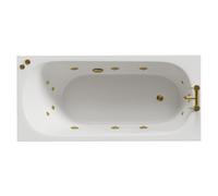 Compact 12 Jet Brushed Brass V-Tec Single Ended Whirlpool Bath | White | Acrylic | 1500mm x 700mm