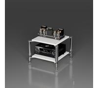 Compact 2/3/4Tier Audio Rack - Small Stereo Cabinet AV Media Stand for DVD Players Game Consoles & TV Boxes - White Double Layer Design for Desktop Use