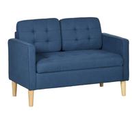 Compact 2 Seater Loveseat Sofa Storage Blue Fabric Wooden Legs Living Room Sofa