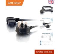 Compact 2m Black 17 AWG Right Angle Kettle Lead - Safe & Versatile Power Cable