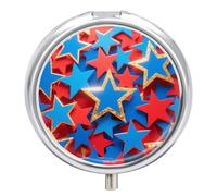 Compact 3 Compartment Round Pill Organizer, Portable Travel Pillbox American Blue Red Stars Pill Case Daily Medicine Container for Men Women