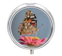 Compact 3 Compartment Round Pill Organizer, Portable Travel Pillbox Colorful Butterfly Pill Case Daily Medicine Container for Men Women