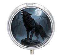 Compact 3 Compartment Round Pill Organizer, Portable Travel Pillbox Ferocious Howling Wolf Pill Case Daily Medicine Container for Men Women