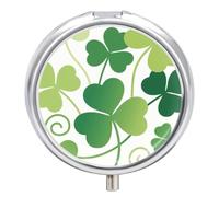 Compact 3 Compartment Round Pill Organizer, Portable Travel Pillbox Green Clover Leaves Pill Case Daily Medicine Container for Men Women