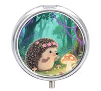 Compact 3 Compartment Round Pill Organizer, Portable Travel Pillbox Lovely Hedgehog Pill Case Daily Medicine Container for Men Women