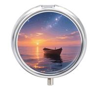 Compact 3 Compartment Round Pill Organizer, Portable Travel Pillbox Ocean After Storm Pill Case Daily Medicine Container for Men Women