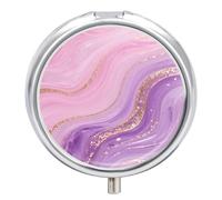 Compact 3 Compartment Round Pill Organizer, Portable Travel Pillbox Pink Purple Marble Pill Case Daily Medicine Container for Men Women