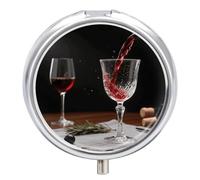 Compact 3 Compartment Round Pill Organizer, Portable Travel Pillbox Red Wine Pill Case Daily Medicine Container for Men Women