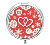 Compact 3 Compartment Round Pill Organizer, Portable Travel Pillbox Valentine Hearts Snowflake Flower Pill Case Daily Medicine Container for Men Women