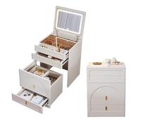 Compact 3-in-1 Folding Makeup Table Set with Illuminated Mirror & Chair, Stylish Bathroom Furniture for Small Spaces, Modern Dressing Station with Lights