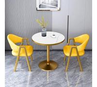 Compact 3-Piece Small Round Dining Table Set for 2 - Faux Marble Top with Wood Chairs Ideal for Kitchen Breakfast Dinner or Conference Use (80cm/31 Yellow A)