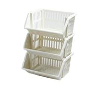 Compact 3 Tier Stackable Kitchen Sink Organiser| Durable Plastic Storage Basket | Multi-Purpose Stacking Basket | Kitchen Shelves Veg Rack, Plastic Fruit Storage Stand (Cream, 18 Centimetres)