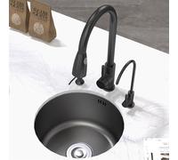 Compact 304 Stainless Steel Round Kitchen Sink for RVs & Tiny Homes - Black Nano Finish Single Trough Complete Waste Kit & Fixtures Ideal for Campervans