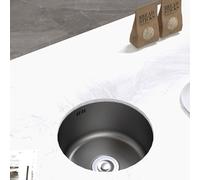 Compact 304 Stainless Steel Round Kitchen Sink for RVs & Tiny Homes - Black Nano Finish Single Trough Complete Waste Kit Included Perfect for Campervans