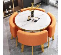 Compact 5-Piece Dining Table Set for 4 - Round Kitchen & Office Reception Table Stylish Cotton-Linen A27 Ideal for Small Spaces (35.4" x 35.4" x 29.5")
