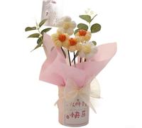 Compact 5-Piece Puff Flower Arrangement Crafted from Soft Silk Mesh for For MINI Bucket Placement in Living Spaces and Special Occasion Displays (Yellow)