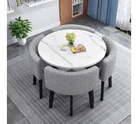 Compact 5-Piece Round Dining Table Set for 4 Versatile Kitchen & Office Reception Table Stylish Conference Table (Cotton-Linen A17 31.5"x31.5"x29.5")