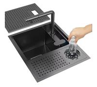 Compact 55x45cm Stainless Steel Kitchen Bar with Cover Pull-Out Faucet Siphon Pipe Cup Washer - Ideal for RV Vegetable Prep & Small Spaces