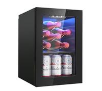 Compact 6 Bottle 6 Can Drink Refrigerator, Freestanding Mini Fridge with Temperature Control for Beer Wine Small Refrigerator Under Counter Adjustable Shelf