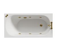 Compact 6 Jet Brushed Brass V-Tec Single Ended Whirlpool Bath | White | Acrylic | 1400mm x 700mm