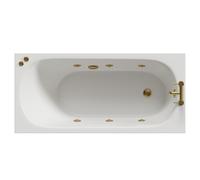 Compact 6 Jet Brushed Brass V-Tec Single Ended Whirlpool Bath | White | Acrylic | 1500mm x 700mm