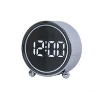 Compact Alarm Clock with Analog and LED Numeric Display, Dual Bell Visual Cue, Variable Ring Light Intensity, Silent Operation, Dual Power Source (Silver)