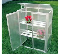 Compact Aluminium Growhouse With Twinwall Polycarbonate Glazing, Lift Up Lid, 2 Shelves - Silver Finish, 2Ft6 X 1Ft3 (0.76X0.39M)