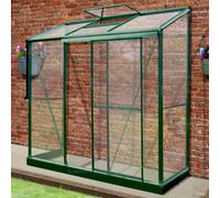 Compact Aluminium Lean-To Greenhouse With Toughened Glass, Clip Free Glazing, Green Finish, 2Ft X 6Ft