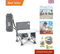 Bright Starts Pop 'N Sit Portable Booster, Indoor/Outdoor Use, Floor Seat with Feeding Tray, Grey, 6 Mos - 3 Yrs