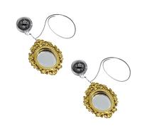Compact Aquarium Decor Set for Betta Fish, 2 Piece, Gold | 2 Piece Reflective Training Accessory with Suction Cup and Cord Setup, Ornate Round Design for Aquariums